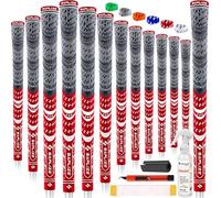 SAPLIZE Golf Grips 13pack with Full Regripping Kit, Red, Standard Size, Cord Rubber, Hybrid Golf Club Grips