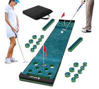 SAPLIZE Golf Putting Mat Set, 20in x 10ft (50.8cm x 3.05m) Indoor/Outdoor Putting Green with Putter, Mirror, Cup, 4 Slope Wedges, Ball Bouncer and Roller Brush - Party Golf Game
