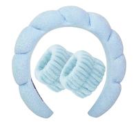 SAPOSTA Women Spa Headband Washing Face - Sponge Headbands for Girls Skincare Makeup Removal Bubble Soft Terry Towel Cloth Non Slip Thick Puffy Hair Accessories Wristband Set Mask (Blue)