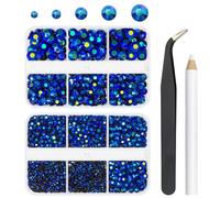 Sapphire AB Resin Rhinestones for Crafting 2mm 3mm 4mm 5mm 6mm Flatback Dark Blue Jelly Resin Stones Gems No-Hotfix Diamonds Charms Supplies for Nails Face Eyes Makeup Body Tumblers DIY Crafts Decor