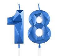 Sapphire Blue 18th Birthday Candles for Cake, Number 18 Candle for 18th Birthday Decorations, 3D Design Cake Topper Decor for Boy Girl Men Birthday Theme Party Weddings Anniversary Celebration