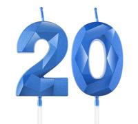 Sapphire Blue 20th Birthday Candles for Cake, Number 20 Candle for 20th Birthday Decorations, 3D Design Cake Topper Decor for Boy Girl Men Birthday Theme Party Weddings Anniversary Celebration