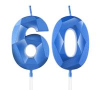 Sapphire Blue 60th Birthday Candles for Cake, Number 60 Candle for 60th Birthday Decorations, 3D Design Cake Topper Decor for Women Men Birthday Theme Party Weddings Anniversary Celebration