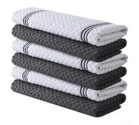 Sapphire Blue Pure Cotton Kitchen Towels 6 Pack Super Soft Terry Dish Cloths Fast Drying Reusable Cleaning Rags For Daily Household Tasks(dark gray stripe)
