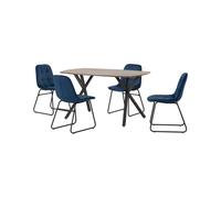 (Sapphire Blue Velvet) Athens Medium Oak Effect/Black Rectangular Dining Set with Lukas Chairs - Table with 4 Chairs