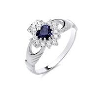 Sapphire Claddagh Ring 925 Sterling Silver, Heart-Shaped Stone, Engagement, Wedding, Anniversary (M)