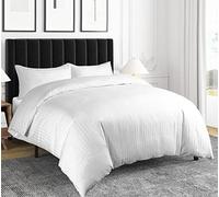 Sapphire Collection 100% Stripe TC400 Egyptian Cotton Duvet Quilt Cover Pillow Cases (King, White)