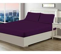 Sapphire Collection Fitted Sheet Non Iron Percale 180 Thread Count Polycotton Plain Fitted Sheets (Super King, Plum)