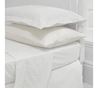 Sapphire Collection Percale Cotton Rich 180 Thread Count Non Iron 25cm 4 FT Small Double Fitted Bed Sheets (4FT, White)