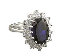 Sapphire & Diamond CZ Sterling Silver Engagement Ring - LARGE Replica Kate Middleton/Princess Diana. Size O