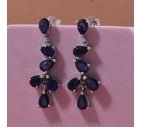 Sapphire Drop Earrings for Women - Rhodium Plated Sterling Silver Cluster Dangle Earrings - 6.66 Ct Genuine Pear-Cut Blue Sapphires - Elegant Cocktail & Evening Jewellery