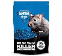Sapphire Grain 25 Rat & Mouse Killer - Single Feed Poison Grain Bait with Brodifacoum 0.0025% - Fast-Acting Ready-to-Use Rodent Control for Indoor & Outdoor Use - 150g Resealable Pouch (3)