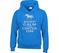 Sapphire Hoodie with Silver Pearlescent Glitter Print 9/11years (32") 'Keep Calm and Canter ON with Horse Image'