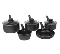 Sapphire Non-Stick Cookware Set Including Sauce Glass Lids/Milk Frying Pan, Aluminium, Black, 43 x 26 x 18 cm