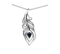 Ojewellery Sterling Silver Natural Ink Blue Sapphire Necklace 0.75ct Peacock Feather Pendant