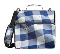 Sapphire Plaid with Colonial Elements 3 Rings 3.8 cm Zipper with Shoulder Strap and Handle Includes Zipper Pocket, Wallet Organizer for School and Office
