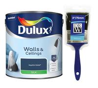 Sapphire Salute Walls & Ceilings Silk Emulsion Paint 2.5L + 3" Emulsion Paint Brush - Smooth Washable Silk Finish, Quick Dry, Low-VOC, Easy Application for Interior Walls & Ceilings