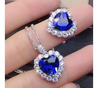 Sapphire Titanic Heart of The Ocean Love Heart Shaped Necklace with Sapphire Ring Set Heart Sapphire Pendant Zircon Heart Open Ring for Lady's Gift Set