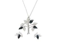 Sapphire Tree of Life Set Pendant Necklace Stud Earring Ojewellery Silver 18 inches