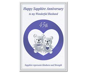Sapphire Wedding Anniversary cards 45th Year 45 Forty-Five Happy Milestone (Wonderful Husband card - Teddy Bear)