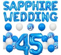 Sapphire Wedding Anniversary Decorations - Banner, 45 Foil Number Balloons, Blue and White Balloons for Happy 45th Anniversary, Cheers to 45 Years Decor