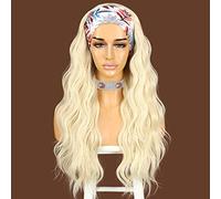 Sapphirewigs 613 Blonde Body Wave Headband Wig Synthetic Long Wavy Wigs for Women Glueless Blonde Hair Natural Looking 150% Density 26 inch