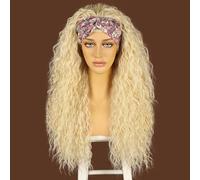 Sapphirewigs 613 Blonde Curly Headband Wig Long Synthetic Hair Loose Water Wave Headband Wigs for Women Glueless 150% Density 26 inch