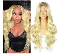 Sapphirewigs 613 Blonde Lace Front Wig Ombre Synthetic Body Wave Synthetic Lace Front Wigs for Women Party Date Daily Wear Christmas Natural Looking 26 inch