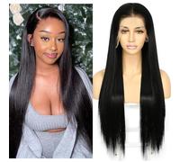 Sapphirewigs Black Straight Lace Front Wigs 13x6 Long Straight Wig for Women Lace Front Synthetic Hair 150% Density Party Daily Wear Heat Resistant 26inch