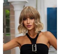 Sapphirewigs Blonde Wig Synthetic Short Wavy Bob Wig Fringe Ombre Blonde Daily Party Date Christmas Halloween Natural Looking Hair 12 inch