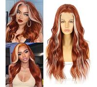 Sapphirewigs Copper Red Body Wave Lace Front Wig Highlight Synthetic Wigs for Women 13x3 Cosplay Party Daily Wear Halloween Heat Resistant 24 inch
