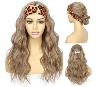 Sapphirewigs Headband Wig Brown Wavy Synthetic Headband Wigs for Women Body Wave Glueless Short Hair Daily Wear Date Party Halloween Christmas 20 inch