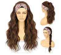 Sapphirewigs Highlight Headband Wig Body Wave Light Brown Synthetic Long Wavy Wigs for Women Glueless Hair Natural Looking 150% Density 26 inch