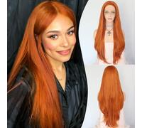 Sapphirewigs Orange Wig Straight Halloween Pumpkin Synthetic Lace Front Wigs for Women Long Wave Wig Daily Cosplay 26 inch