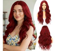 Sapphirewigs Red Lace Front Wigs for Women Long Wavy Synthetic Wig Christmas Halloween Natural Looking Heat Resistant 26 inch