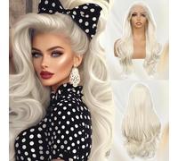 Sapphirewigs White Lace Front Wig Wave Synthetic Lace Front Wigs for Women Platinum Blonde Long Hair Daily Christmas Halloween 26 inch