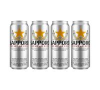 Sapporo Premium Japanese Lager Beer 500ml Cans, 4.8% ABV, Crisp Refreshing Imported Premium Beer, Pack of 4