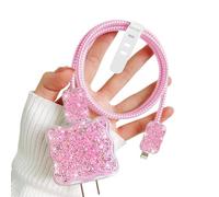 Saprkle Cable Protector for iPhone Apple Adapter, Glitter Bling Clear Waves Design, Data Line USB Case Wire Cord Saver Cable Case Phone Charger Protector for iPhone 18W/20W Charger (Pink)