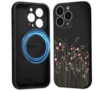 Saqmkil Magnetic Cover for iPhone 14 Pro Max 6.7 Inches, Compatible with MagSafe, Aesthetic Flower Design Girl Case, Liquid Silicone Soft TPU Bumper Shockproof Protection Cover, Black