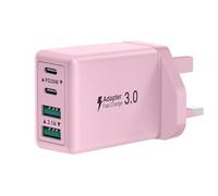 Saqykan 40W 4-Port Multi USB Plug UK Fast Charger Dual PD Power Adapter +QC Multiport Wall Charge Head Mains Type C Fast Charging Plug for iPhone 17 16 15 14 13 12 11 Pro Max Plus, Samsung, iPad