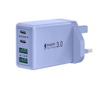 Saqykan 40W 4-Port USB Plug UK Fast Charger Dual PD Power Adapter +QC Multiport Wall Charge Head Mains Type C Fast Charging Plug for iPhone 17 16 15 14 13 12 11 Pro Max Plus, Samsung, iPad