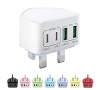 Saqykan USB C Plug Fast Charge, 40W 4-Port Fast Charger Plug UK for iPhone 17 16 16e 15 14 13 12 11 Pro Max Plus, iPad, Samsung, Multi Type C Wall Plug Dual 20W USBC Power Adaptor+QC Charger Head