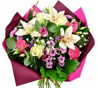 Sara Bouquet Fresh Bouquet, Cut Orchids and Roses in Pastel Tones