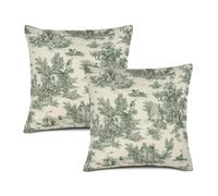 Sara French Country Pillow Covers Green Toile Pillow Cases Vintage Victorian Pillow Cushion Covers 18x18 Set of 2 for Farmhouse Sofa Couch Living Room Bedroom Decor