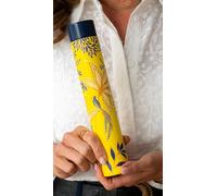 Sara Miller Anniversary Slim Water Bottle, Yellow Botanical Bird Design with Navy Cap