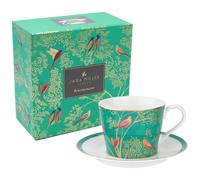 Sara Miller Chelsea Tea Cup & Saucer Green Birds Design Boxed from Portmeirion