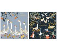 Sara Miller Christmas Countdown & Geese Pack of 10 Cards - 2 Designs | Foil & Embossed Finish | 130 x 130 mm | 280GSM Textured Card