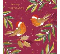 Sara Miller Christmas Robins Pack of 10 Cards - 2 Designs | Foil & Embossed Finish | 130 x 130 mm | 280GSM Textured Card