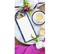 Sara Miller London Anniversary Magnetic List Pad and Clipboard, Navy Blue Floral Design with Gold Clip, to Do List Notepad