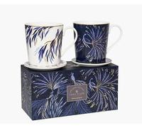 Sara Miller London Anniversary Mug & Coaster Set, Feather Tail and Peacock Parade Embellished with 22-Carat Gold Detailing